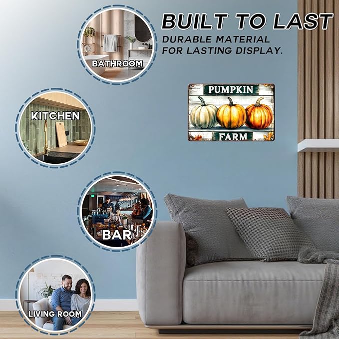 Autumn Pumpkin Watercolor Metal Tin Sign Thanksgiving Kitchen Decor for Fall Gathering Thanksgiving Day 8x12Inch