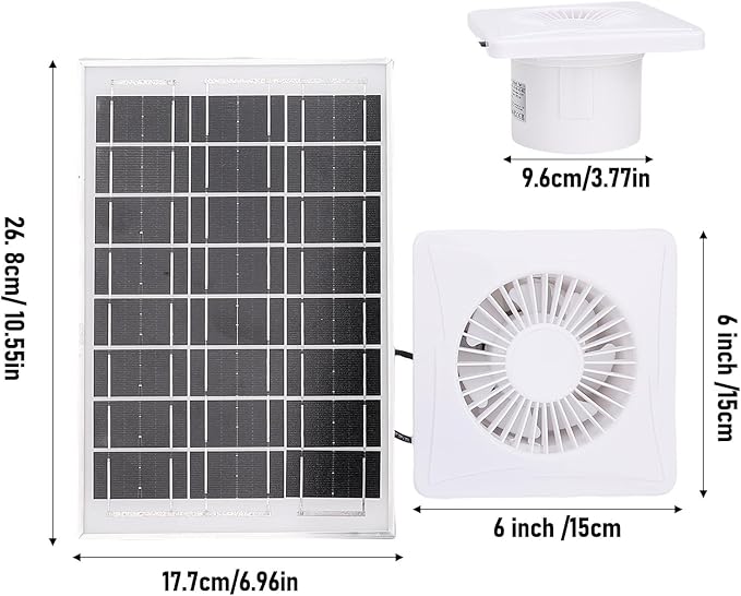 Jiawu Solar Powered Fan, Weatherproof IP67 2700RPM High Greenhouse Fan, Chicken Coop with 6W Panel and 4 Inch Vent for Greenhouse Shed Chicken Coop Pet House