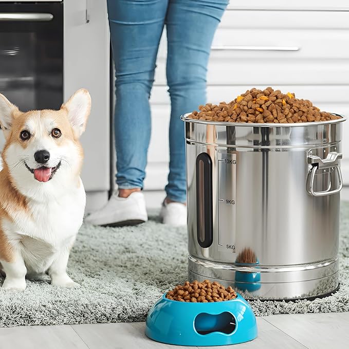 Maxdot 2 Pack 304 Stainless Steel Pet Food Storage Containers, 33lb/15kg & 55lb/25kg Extra Large Metal Dog Food Bins with Lids and Handle for Dogs Cats and Bird Feed, Odor-free, Easy to Clean