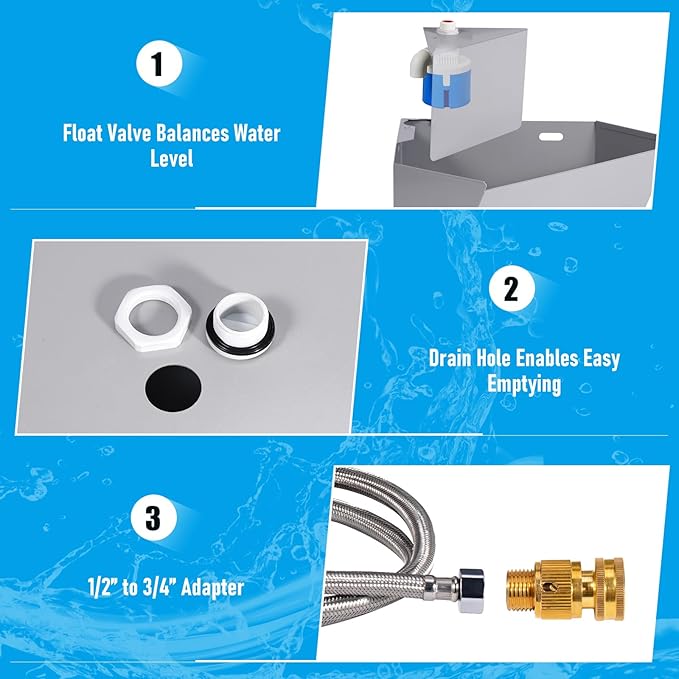 1.6Gal Automatic Livestock Waterer with Float Valve, Self-Filling Drinking Trough Corner Wall Mount, Stainless Steel Dog Water Feeder for Horse Goat Cattle Pets