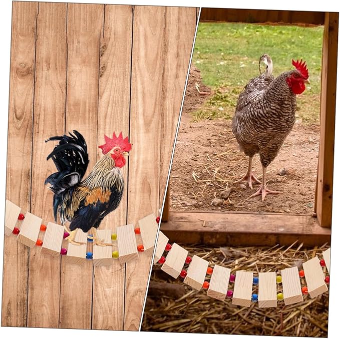 POPETPOP Chicken Coop Toys Chicken Swing Perch Wood Stand Toy Ladder Rooster Decor Roosting Bars