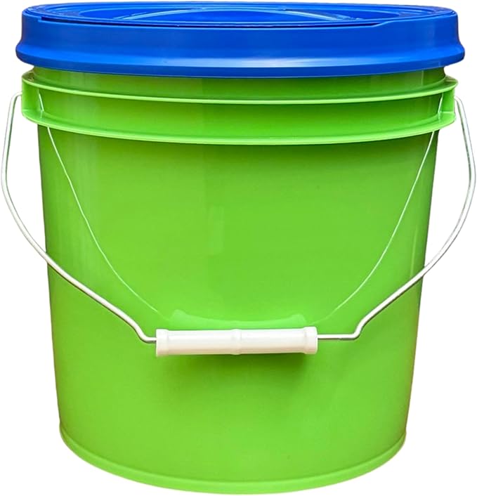 House Naturals 2 Gallon Food Grade - BPA Free Made in USA Buckets Lime Color pails with Screw On Gasket Lids (1, Lime - Blue lids)