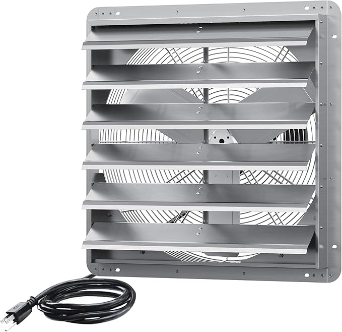 24 Inch Shutter Exhaust Fan, Aluminum Wall Mounted Exhaust Fan, 5280 CFM High Speed Automatic Shutter Attic Fan, Vent Fan For Greenhouse,Shed,Shop,Garage,ETL Listed