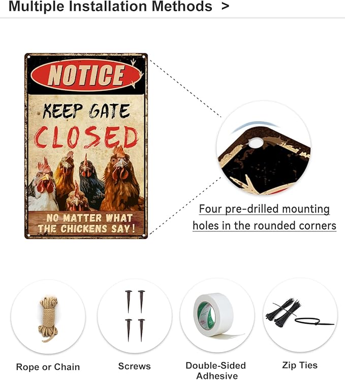ALKB Funny Chicken Coop Accessories Outdoor Chicken Decor 8" x12'' - Keep Gate Closed No Matter What The Chickens Say for Chicken Lovers