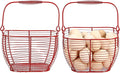 2 PCS 7" Red Square Wire Egg Baskets for Fresh Egg With Handle, Small Metal Collecting Basket for Gathering Fresh Eggs, Chicken and Duck Eggs Hunting Basket Egg Holder Countertop