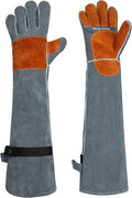 Leather Welding Sleeves,Work Gloves with Palm Reinforcements,Bite Proof for Animal Handling