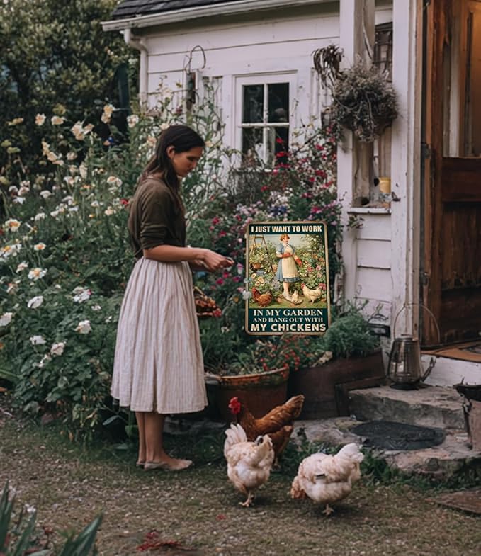 Vintage Garden Sign Funny Chicken Signs Chicken Coop Accessories Rooster Decorations Chicken Gifts Stuff For Farmhouse Garden Decor 8 x 12 Inch