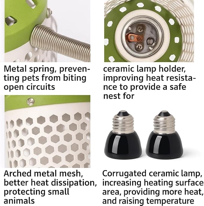 MANON ROSA Bird Cage Heater for Parakeets Chickens Parrots - Thermostatic Socket, Non-Light Emitting Lamp with 2 Ceramic Bulbs (E27 110V) - Small Pet Winter Warming Equipment(50W&100W)