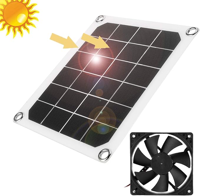 Solar Exhaust Fan, USB Solar Panel Fan Kit 6V 10W Outdoor Monocrystalline USB Charging for Small Chicken Coops, Greenhouses, Sheds,Pet Houses, Window Exhaust
