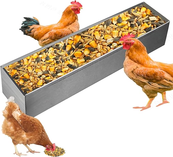 30 * 9 * 6cm Chicken Feeder, Hanging Chicken Feeder, Stainless Steel Chicken Waterer, Water Trough, Poultry Feeding Container with Hooks.