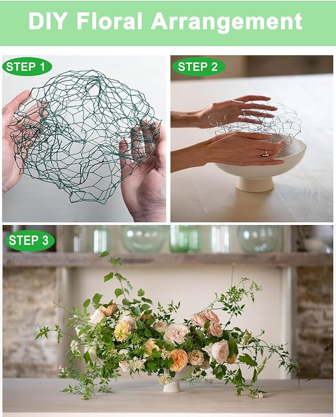 Garden Poultry Green Chicken Wire - 16.5 '' × 236 '' Chicken Wire Floral for Crafts, Garden Fence Animal Barrier, 1 inch Mesh Poultry Netting Fence, Pet/Rabbit/Chicken Wire Fencing
