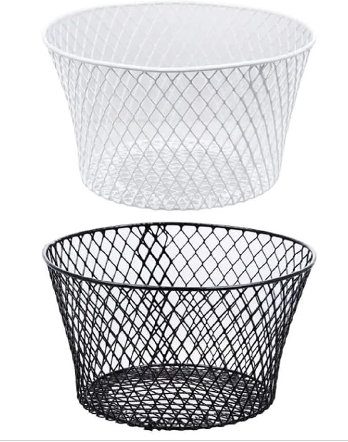 Small Metal Rectangular, Oval and Round Wire Baskets with Handles, Black and White, 4-ct Sets (Round Black Without Handles)