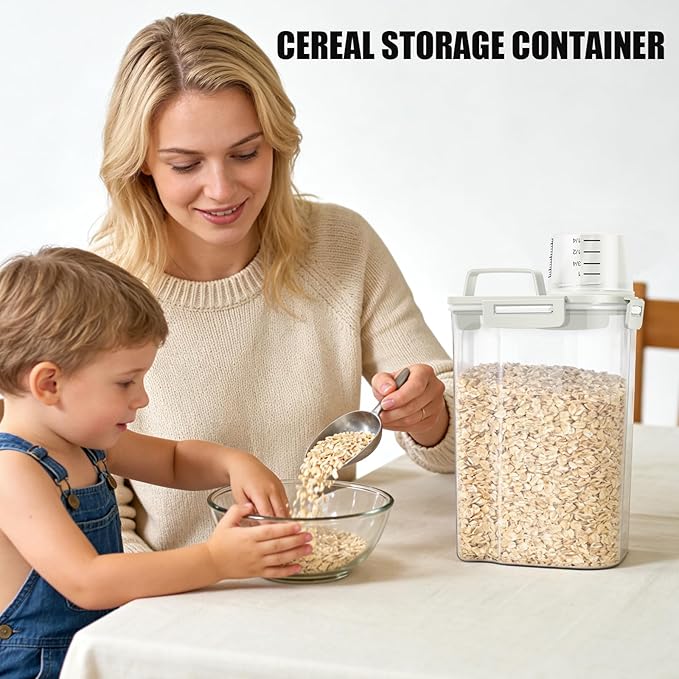 2 Pack 3 Lbs Dog Cat Food Storage Containers for Travel, Portable Pet Food Storage Container, Easy-Pouring Bird Seed Dispenser, Airtight Rice Cereal Oatmeal Flour Holder -Beige