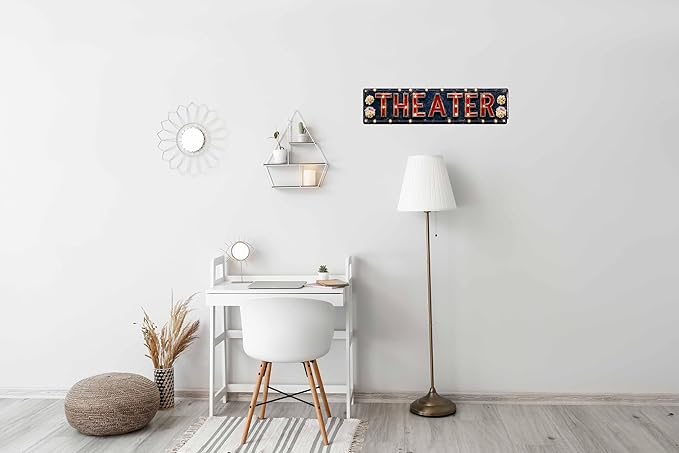 Vintage Tin Theater Sign Retro Metal Sign Suitable For Cinemas And Theatres - Multi-Purpose Metal Sign For Indoor/Outdoor Use Plaque 4x16 Inch