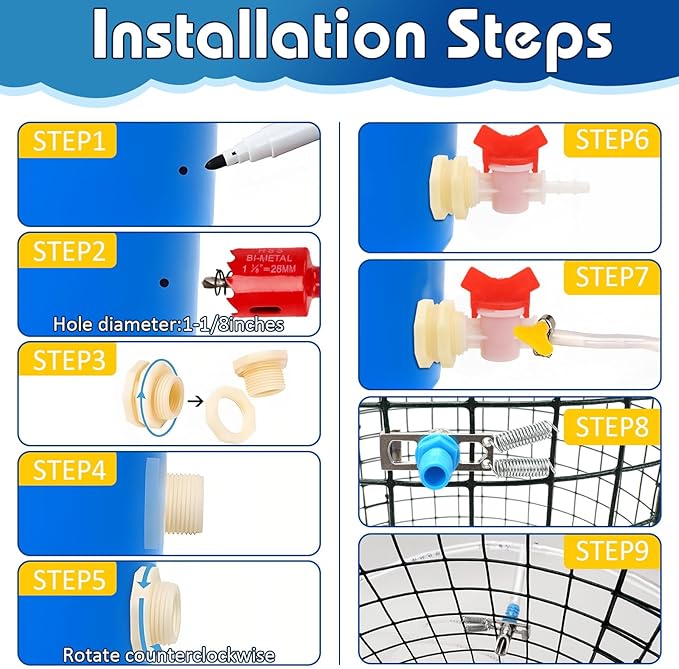 Rabbit Nipple Drinker Kit, Automatic Rabbit Watering System Kit - Including 12 Sets of Nipple Drinkers, 19 Feet of ID 5/16" Hose, Hole Opener, Barb Valve Fitting to G1/2'' Connector