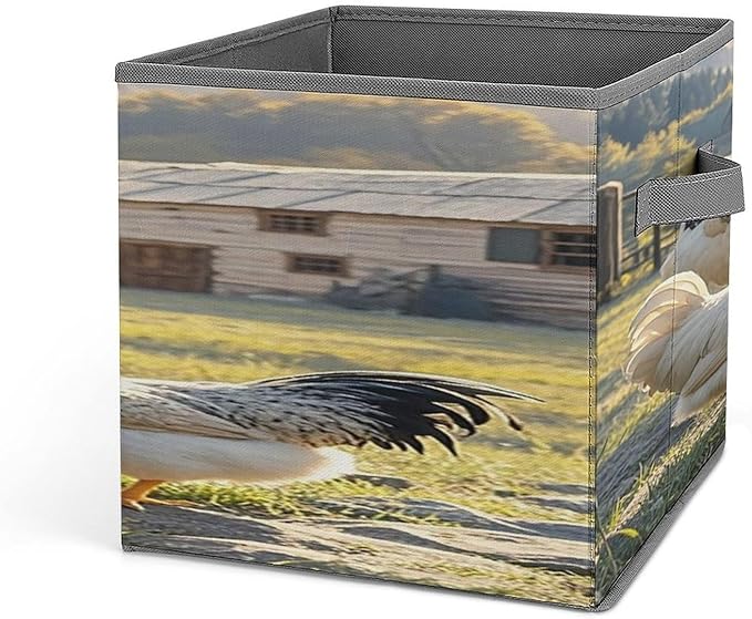 Chickens And Farm Cube Storage Bin Collapsible Storage Bins Large Capacity Fabric Storage Box Cubes Organizer with Dual Handles Baskets for Organizing Clothes Blankets