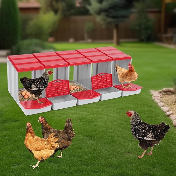Chicken Nesting Box, 3 Compartments Laying Boxes for Hens, Nest Box for Chicken Duck Poultry Coop, Wall Mount Chickens Roosting Boxes, Protect Collect Egg (Red)