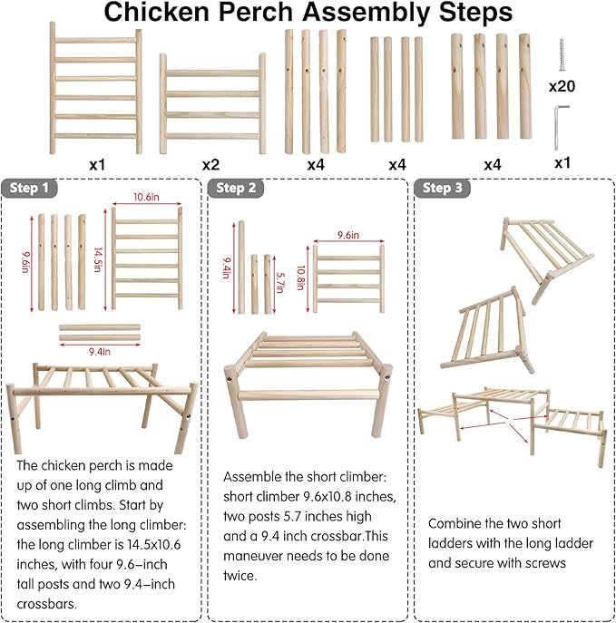 Hamiledyi Climbable Chicken Roosting Perch for Coop - Natural Wood Poultry Perch with Exercise & Playground Design, Durable Climbing Perch for Hens to Play and Stay Healthy