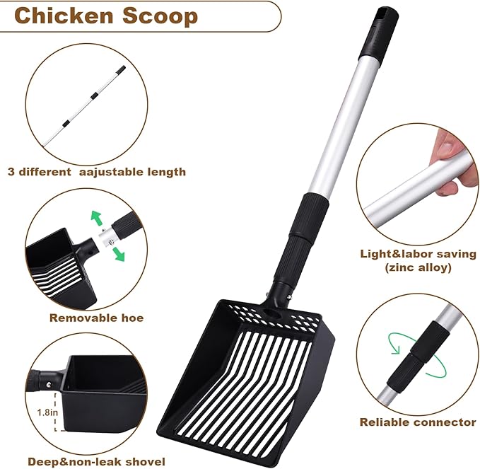 Mity rain Chicken Coop Accessories, 3 in 1 Adjustable Chicken Scooper for Cleaning, Sifting Shovel for Chicken Coop Separating Poo and Debris from Sand, Chicken Litter Scoop Supplies