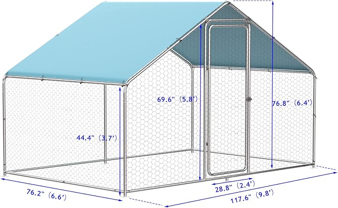 LOVMOR Large Chicken Coop Metal Chicken Run for 6 Chickens,Dog Kennel Quail Cage Duck House with Waterproof and Anti-UV Cover Lockable Door Design(9.8'Lx6.6'Wx6.4'H)