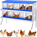 Chicken Nesting Box with Removable Tray,10 Compartment Nesting Boxes for Chickens,Easy to Clean and Install,Durable Chicken Laying Boxes for Chicken Coop,Protects Eggs-with Bracket Legs (Blue)