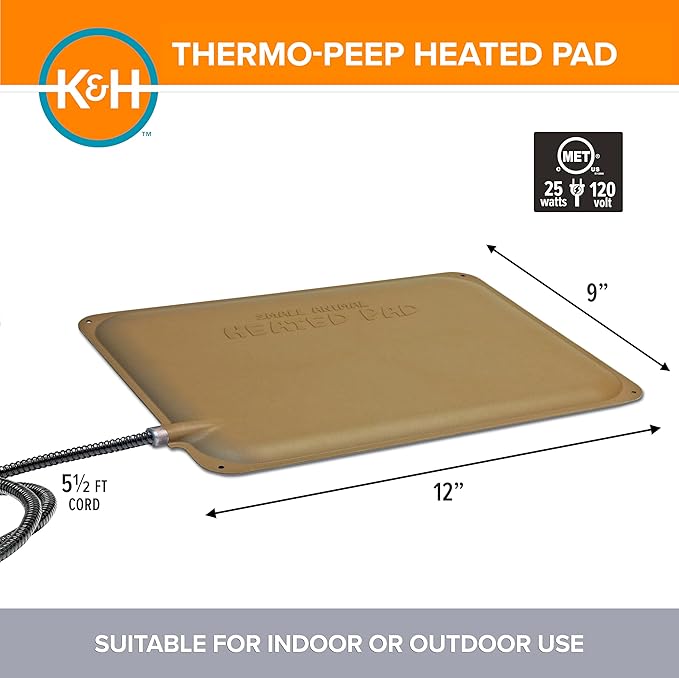 K&H Pet Products Thermo-Peep Chicken Heating Pad for Brooders and Chicken Coops, Warming Heat Plate for Chicks and Ducklings, Safety Listed Poultry Heat Lamp Alternative - Petite 12 X 9in, Tan 20W