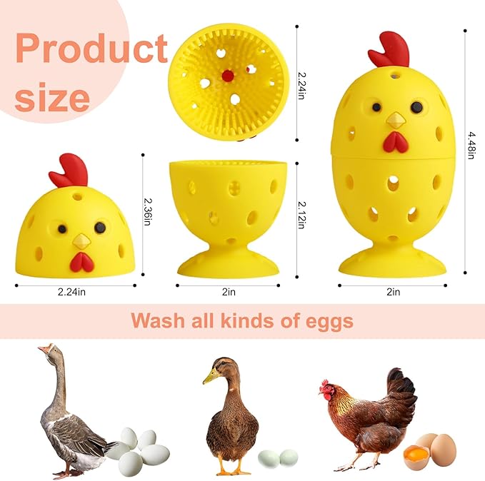 4PCS Egg Scrubber for Fresh Eggs, Silicone Cleaning Brush with Cute Chick Design, Reusable Rotating Egg Wash Brush Multipurpose for Easter Kitchen Vegetable Fruit Cleaner (Yellow)