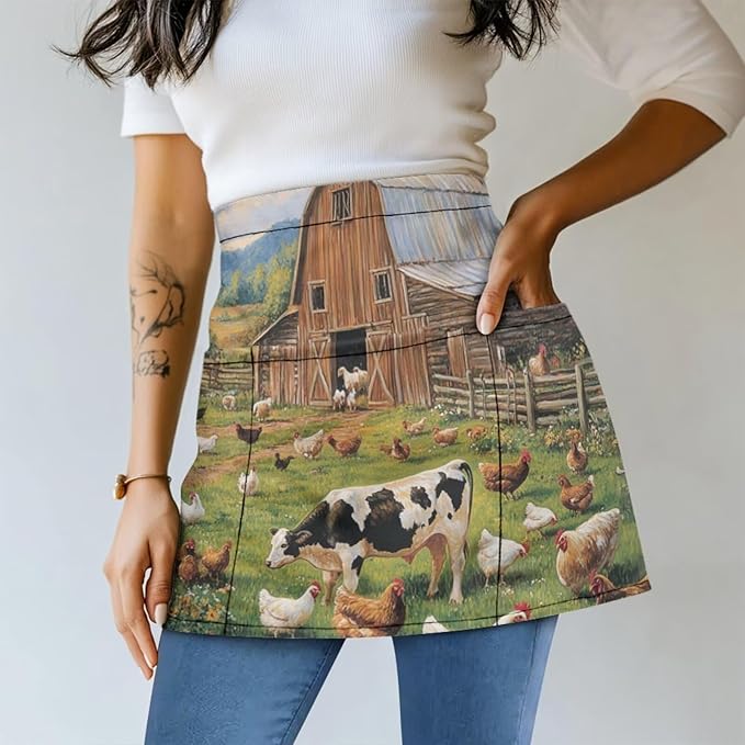 Waistress Apron with Pockets Coffee Waiter Apron Long String Chef Half Aprons for Cooking Kitchen Hairdresser