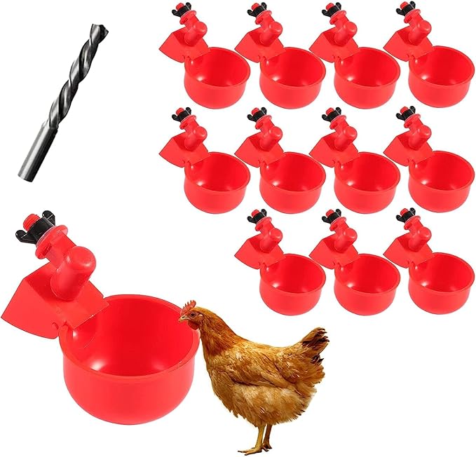 Chicken Water Cup Waterer for Poultry, 3/8 in Automatic Filling Waterer Poultry Drinking Bowl Chicken Water Feeder, Automatic Poultry Drinking Bowl for Duck Turkey Rabbit Geese Farm (12)