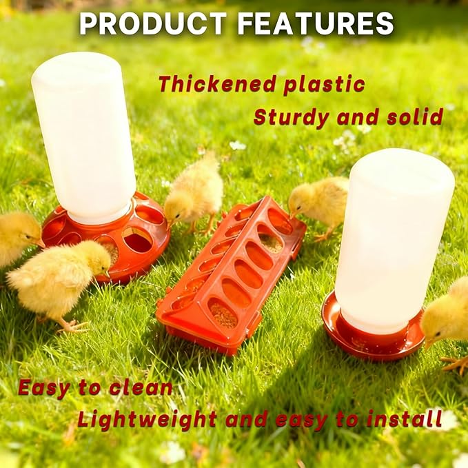 Chick Feeder and Waterer Kit,BrTurkey Duck Quail Poultry Feeder,Brooder Coop Supplies for Poultry,Included 5 Components