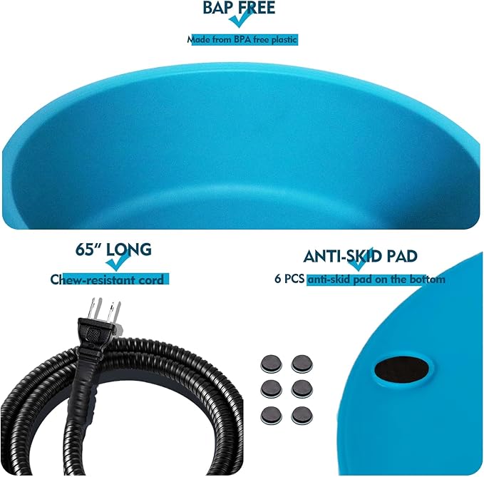 Heated Water Bowl for Dog & Cat, Outdoor Heated Dog Bowl Provides Drinkable Water & Food in Winter, Heated Pet Bowl for Outside, Smart Thermal-Dish for Rabbit, Chicken, Duck, Squirrel (98 OZ)