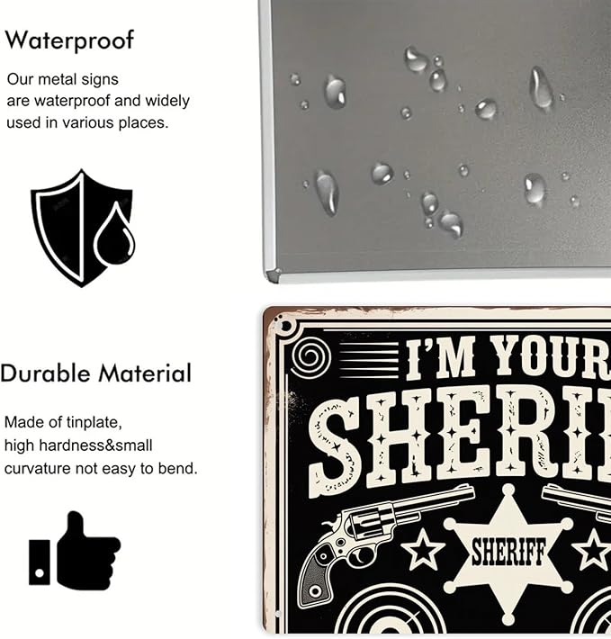 Sheriff Western Decor Tin Sign Vintage Sheriff Wild West Metal Sign Print Aesthetic for Garden Yard Bar Porch Home Bedroom Kitchen Wall Decor Gift 8 X 12 in