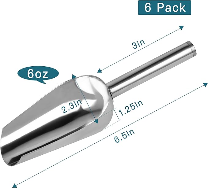 Mini Ice Scoop, 6 Ounce 6 PCS Stainless Steel Ice Scoop Small Metal Food Scoop for Home Kitchen Shop Popcorn Candy Coffee Beans, Dishwasher Safe