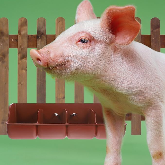 FAVOMOTO Pig Feeder Plastic Trough, 4-Compartment Feeding Groove for Livestock Farm Pig Manger Brown 18. 1 X 6. 3 X 5. 1 Inch