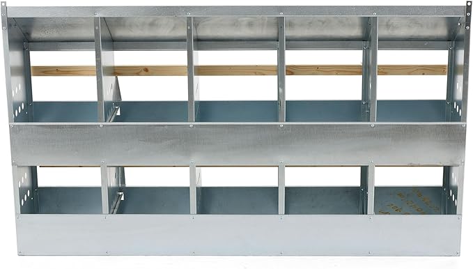 Brower 2-Tier 10-Hole Galvanized Steel Chicken Nesting Box, 50 to 60 Hen Capacity – Outdoor Poultry Laying Station with Hinged Folding Perches, Ventilated Design & Slanted Roof – Made in the USA