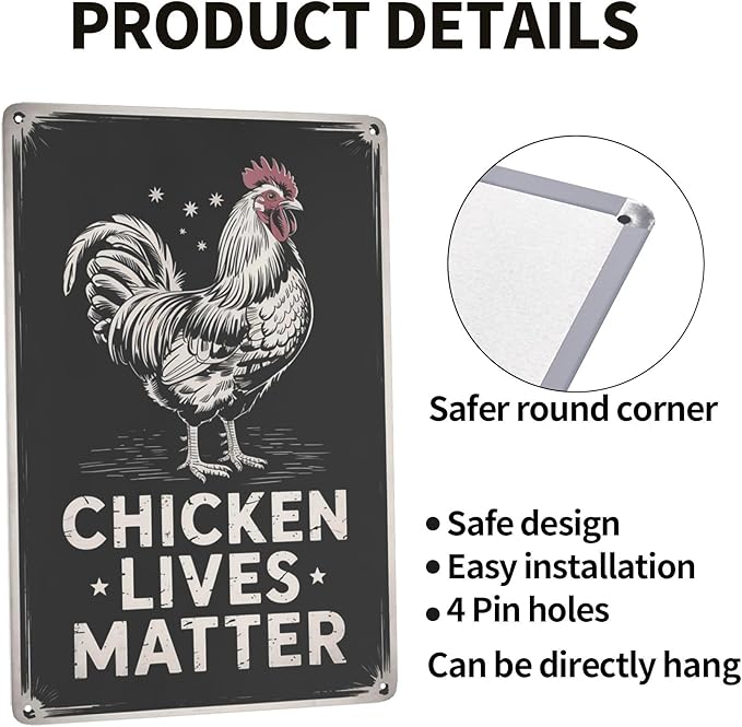 Minimalist text wall art featuring Chicken Lives Matter Chicken Farm Farmer Pet Gift Metal Tin Sign Poultry Coop Decor Perfect For Hanging In Barn Shed 8x12 inch metal sign for home bar wall decor