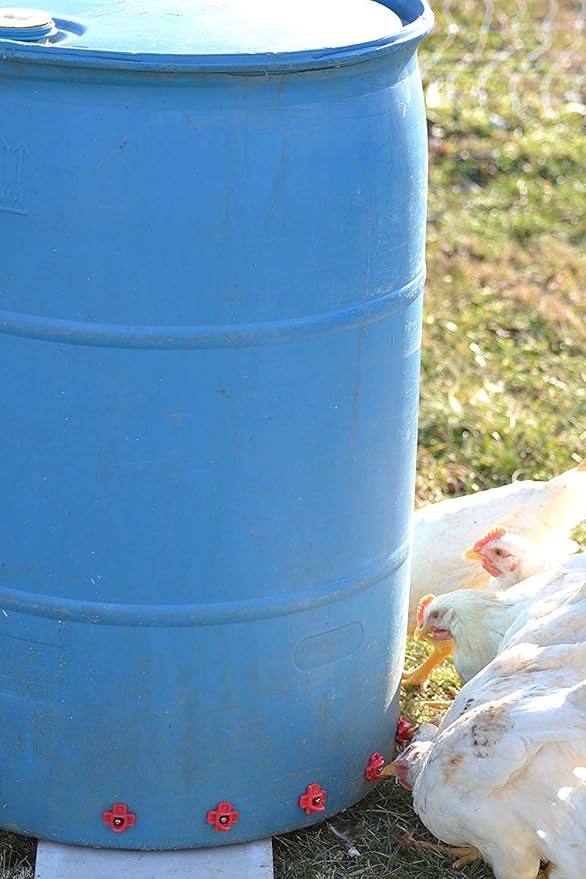 RentACoop DIY Waterer Kit - Horizontal Nipples with Dribble Dish and Installation Tool - Great for Chickens, Turkeys, Peafowl, and Other Poultry - 50 Pack