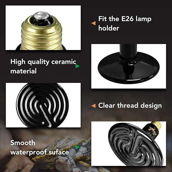 Simple Deluxe 250W Ceramic Heat Emitter Reptile Heat Lamp Bulb No Light Emitting Brooder Coop Heater for Amphibian Pets & Incubating Chicken, 1-Pack