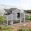 GUTINNEEN Chicken Coop with Wheels for 2-4 Chickens, Large Wooden Outdoor Hen House with Run, Waterproof & UV-Resistant Roof, Removable Leakproof Tray and Divided Nesting Box– Grey