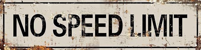 AWISZZZ No Speed Limit Signs Vintage Reproduction Funny Garage Man Cave Metal Sign Door Accessories Wall Decor Vintage Signs Retro Art Plaque for Garden Pub Coffee Hanging Decor 4x16 In