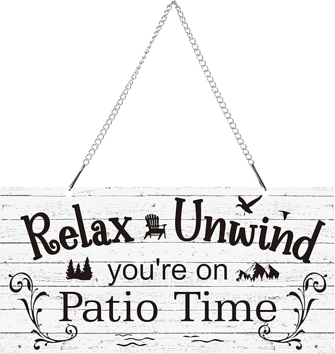 Hotop Patio Decor Patio Sign Decorations Outdoor Metal Porch Wall Decor Rustic Farmhouse Wall Art for Backyard Porch Balcony Gazebo Accessories(12 x 6",White)