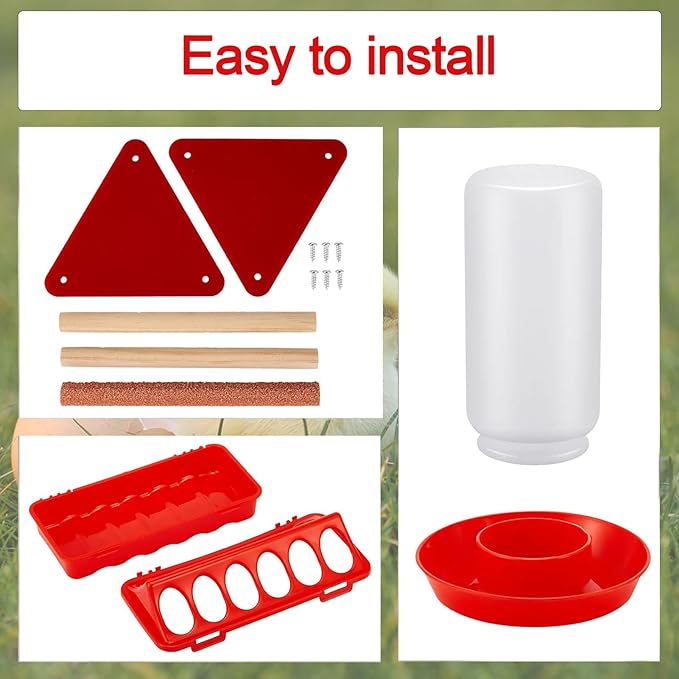 Chick Feeder and Waterer Set, 5 Pcs Baby Chicken Supplies with Chicks Feeder Trough, 1L Waterer and Perch, Chicken Starter Kit for Small Poultry Ducks Quail Brooder Coop