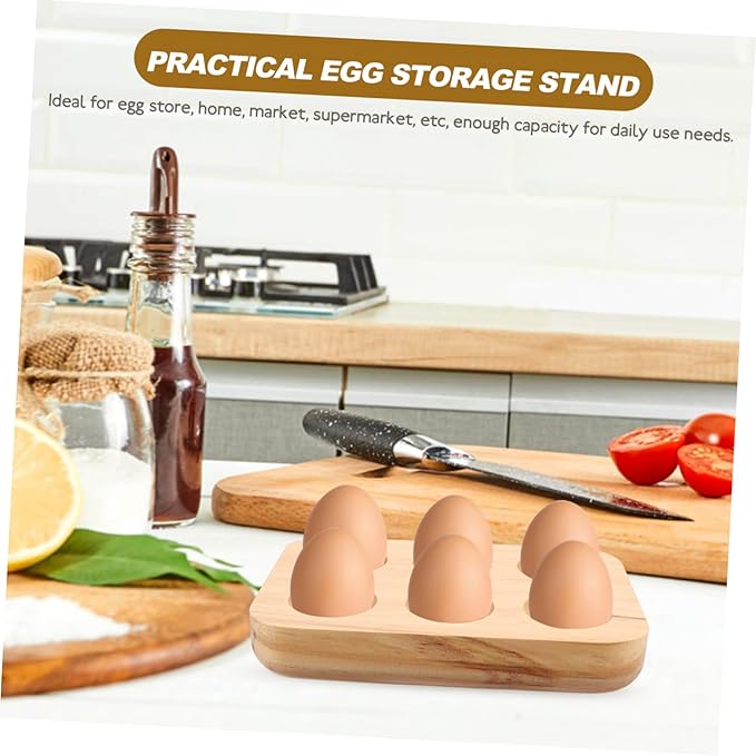 6holes Wooden Egg Holder Tray for Refrigerator Durable Natural Wood Egg Storage Container Capacity for Kitchen Organization and Display Housewarming Gift