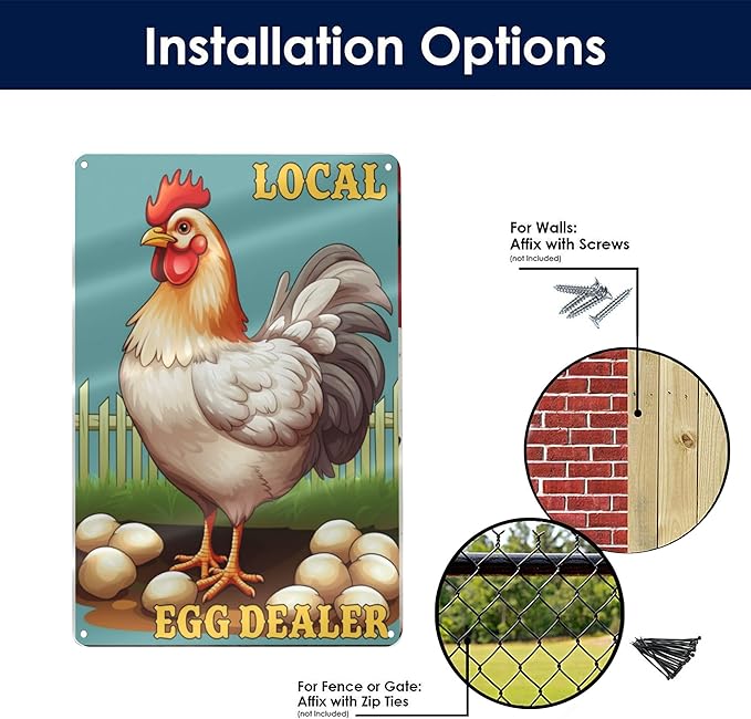 Local Egg Dealer Funny Chicken Coop Sign Farm Fresh Eggs Aluminum Sign Humorous Poultry Farm Decor Gift for Chicken Lovers Rustic Metal Sign 8x12 Inches Style-01