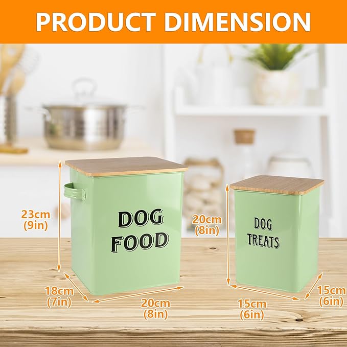 Morezi Dog Food Storage Container Farmhouse Pet Food Treats Bin with Lid and Scoop, Perfect Sturdy Canister Tins for Kitchen Countertop, Shelf, Great Gift for Pet Owners - Dog Food - Green
