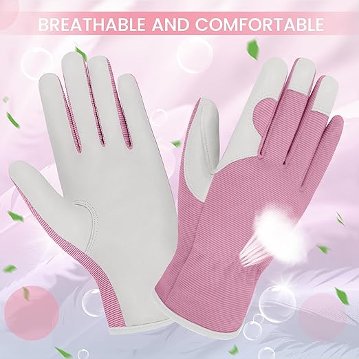 Gardening Gloves, Garden Gloves for Women and Men, Thorn Proof Working Gloves, Durable Leather Work Garden Gloves for Yard & Outdoor Work, Pink, S