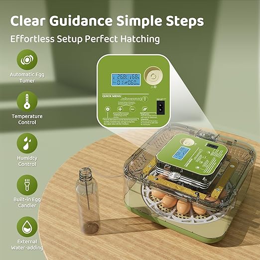 Ovatt 12-Egg Incubator with LED Display, Automatic Temperature and Humidity Control, and Automatic Egg Turner for Chicken, Duck, Quail, and Goose Eggs—Ideal for Home and Small Farms