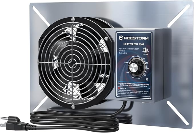 Abestorm 260CFM Crawl Space Ventilation Fan, IP-55 Rated Commercial Stainless Steel Vent Fan with Humidistat & Thermostat, 6.7 Inch Ventilator with Isolation Mesh for Crawlspace, Basement, Garage