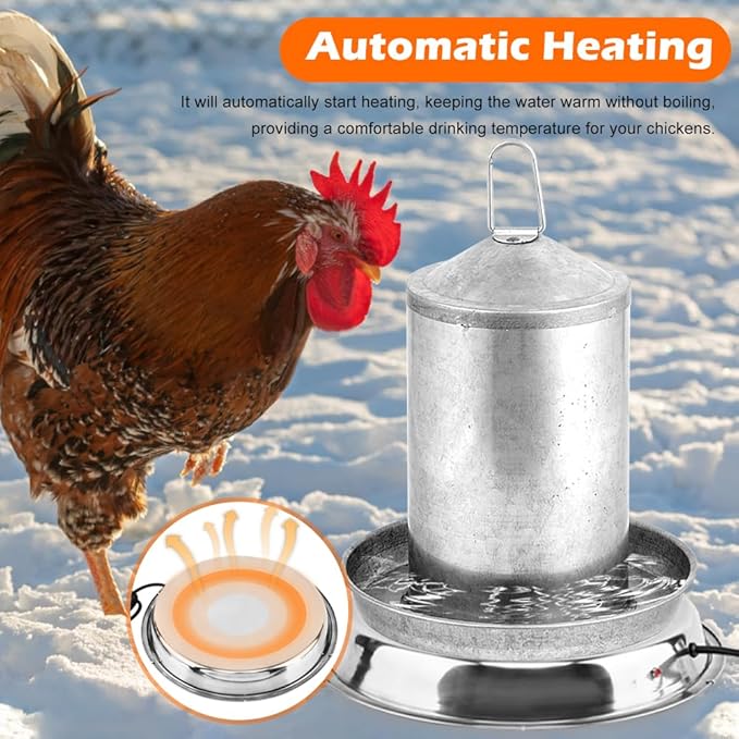 Heated Chicken Waterer, 11.8'' Chicken Water Heater Farm Heated Base for Metal Poultry Founts Waterer, Rapidly & Continuously Heat Cold Water for Chicken Turkey Goose Duck Pigeon Drinker in Winter