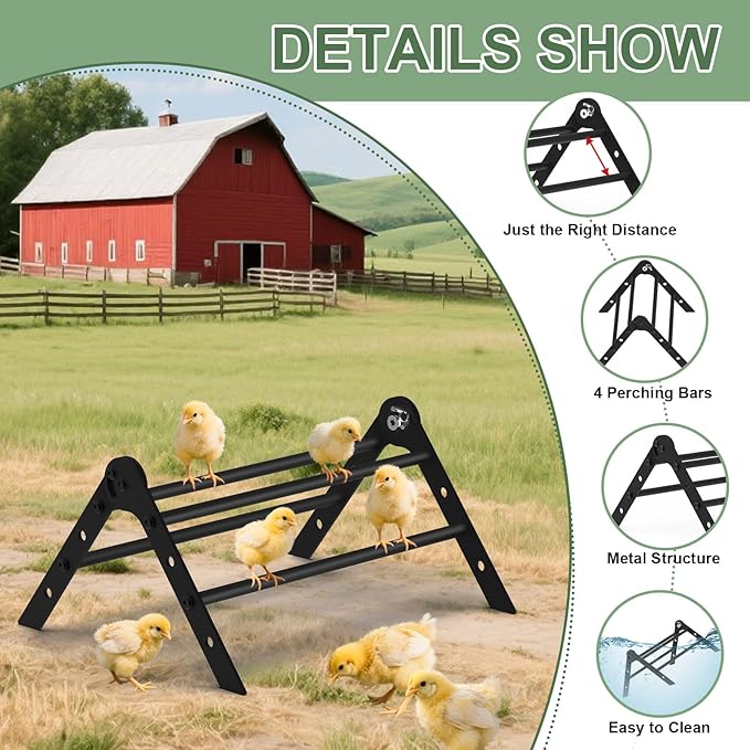Adjustable Metal Chicken Perch for Coop, ULENDIS Heavy-Duty Chick Roosting Bar for Brooder, Chicks Stand Training Perches Ladder for Bird Parrot Hens Macaw (4 Roots)